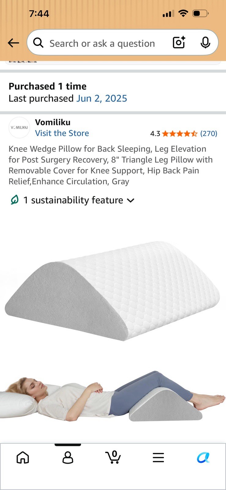 Knee Wedge Pillow 8” for Post-Surgery Recovery – Leg Elevation Support for Slee