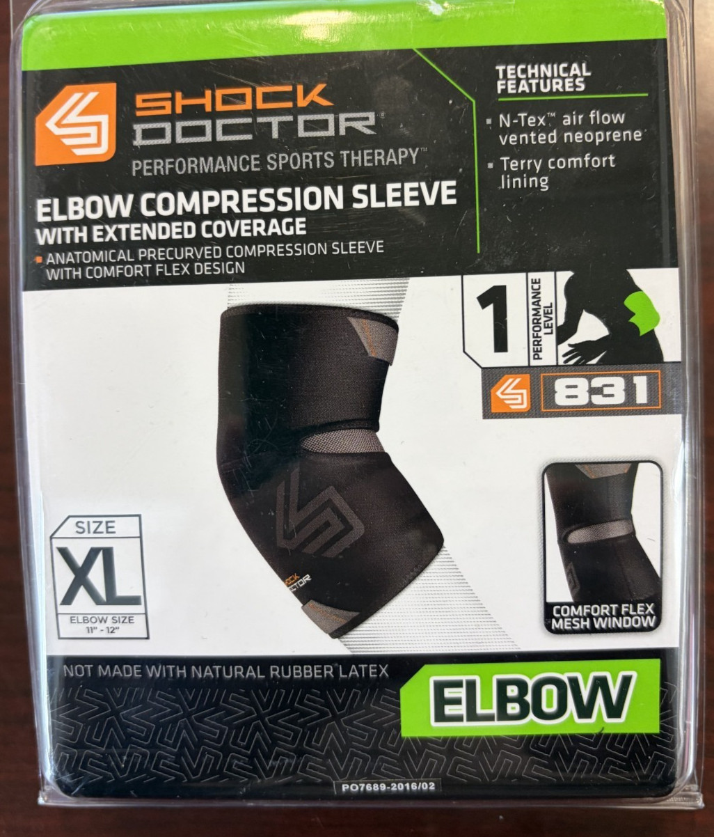 NEW SHOCK DOCTOR ELBOW COMPRESSION SLEEVE SPORTS PAIN THERAPY XL ELBO 11″-12″