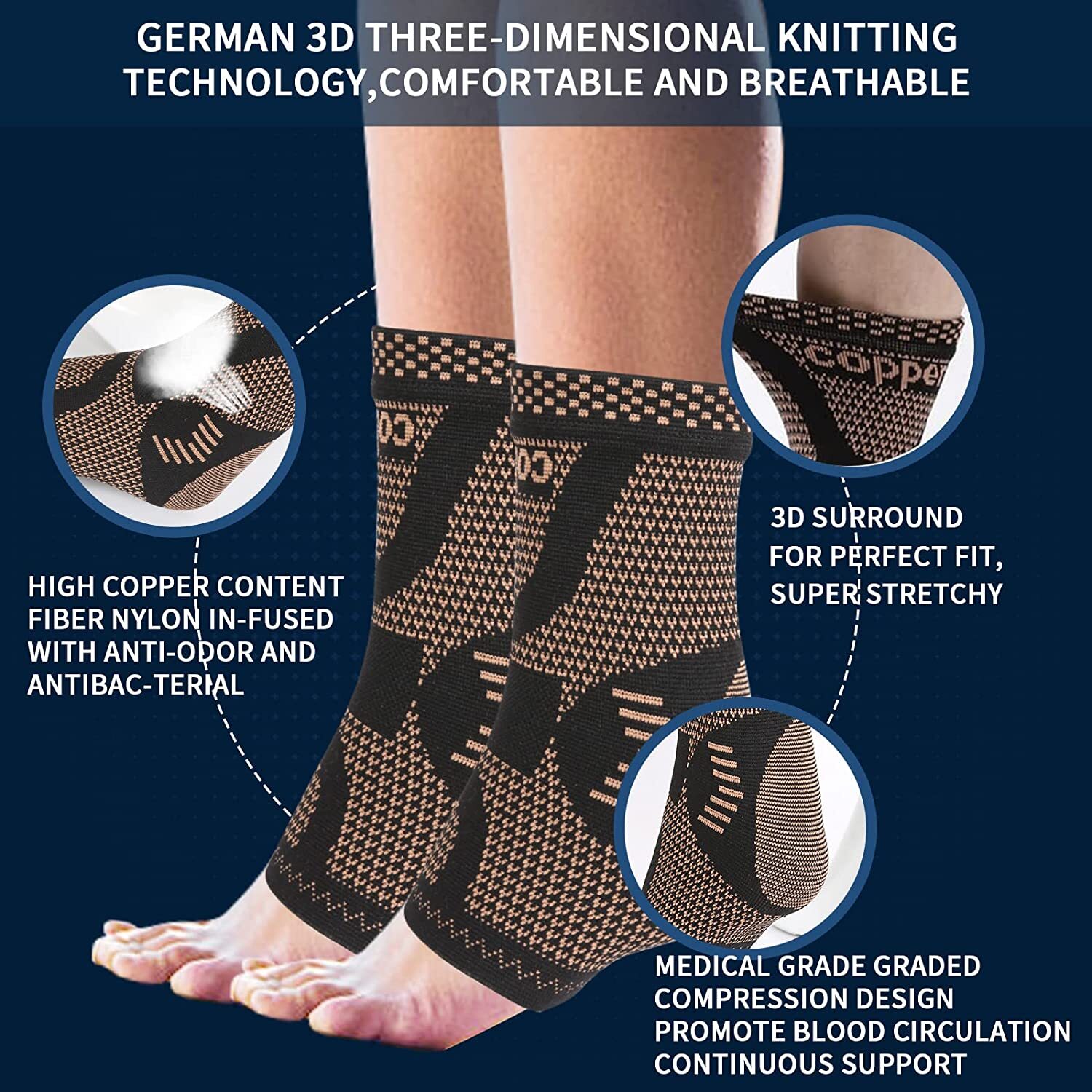 Copper Ankle Support Brace Compression Sleeve Plantar Sports Wrap Foot Fasciitis