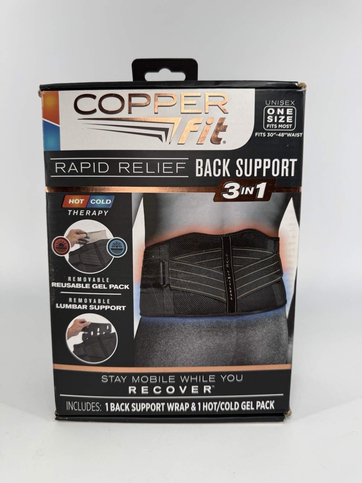 New Copper Fit CFRRBK1SZ-001-OS Back Support Brace – Black Hot And Cold