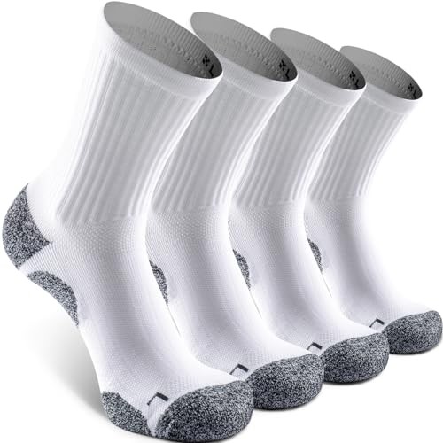 Elite Cushioned Compression Mid-crew Socks 4-Pack for Small White (4 Pairs)