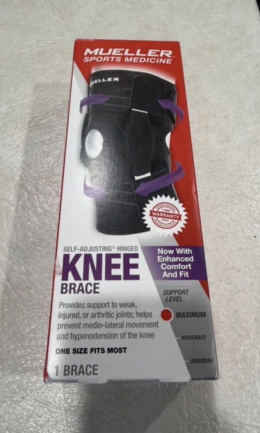 NEW Mueller Sports Medicine Self Adjust Hinged Knee Brace Max Support One Size