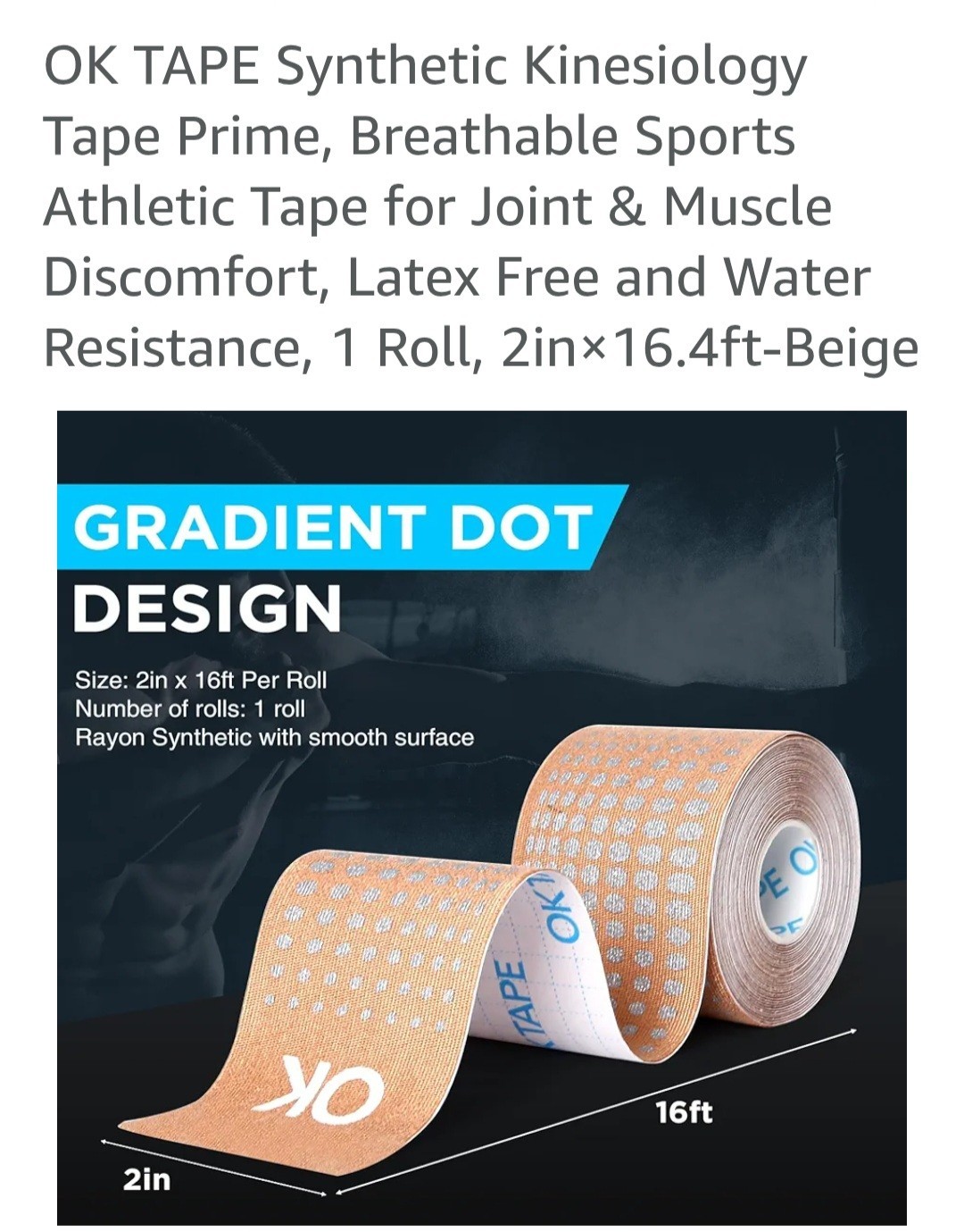 2-OK Tape Rolls Original Kinesiology Tape Prime Sports Roll 2” x 16’ BEIGE Dots