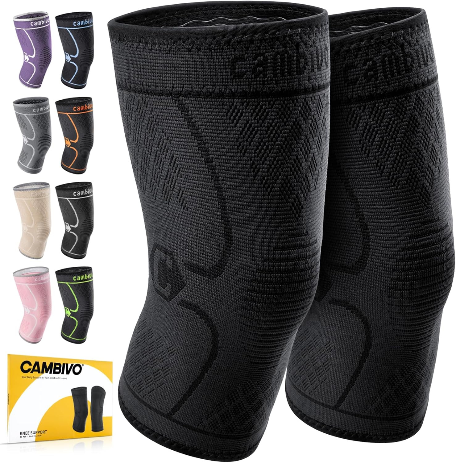 2 Pack Knee Braces for Women & Men, Knee Compression Sleeves for Knee Pain Relie
