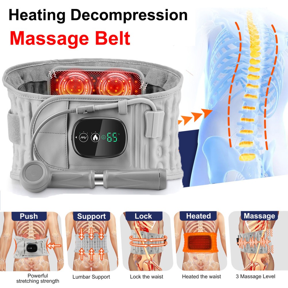 Inflatable Heating Massage Decompression Belt Lumbar for Lower Back Pain Relief