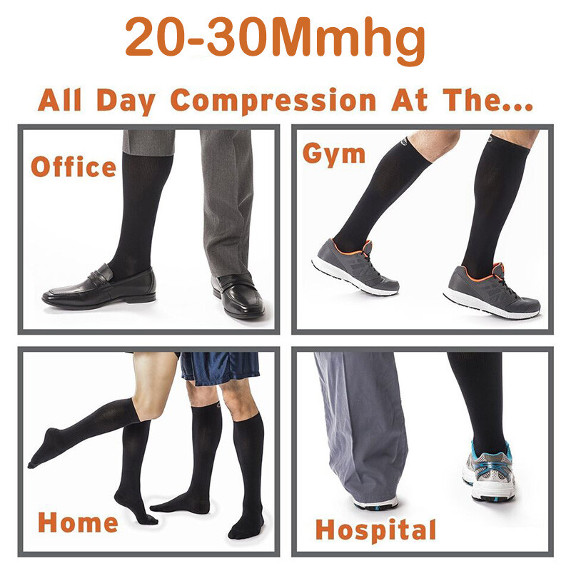 3 Pairs Fun Black/Beige compression socks for womens/Mens Size 10-13 20-30mmhg