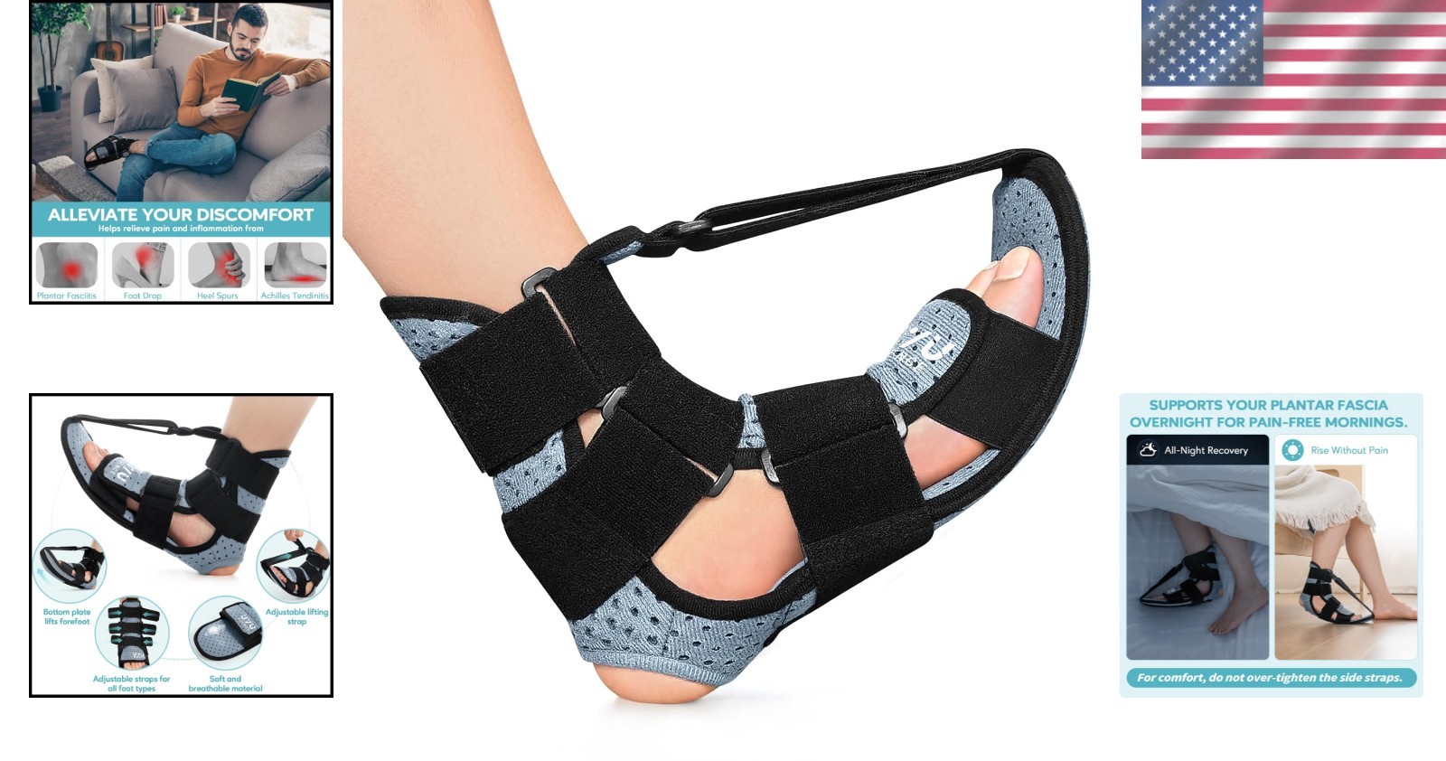 Adjustable Night Splint for Plantar Fasciitis Relief – Unisex Foot Brace, Large