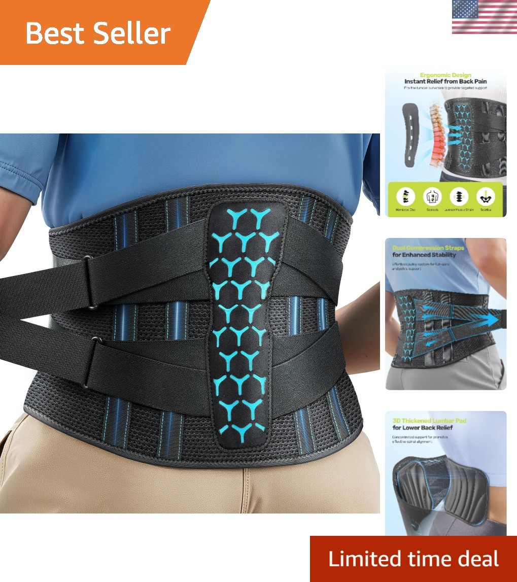 Back Support Brace with 3D Padding – Ideal for Work & Home, Size M