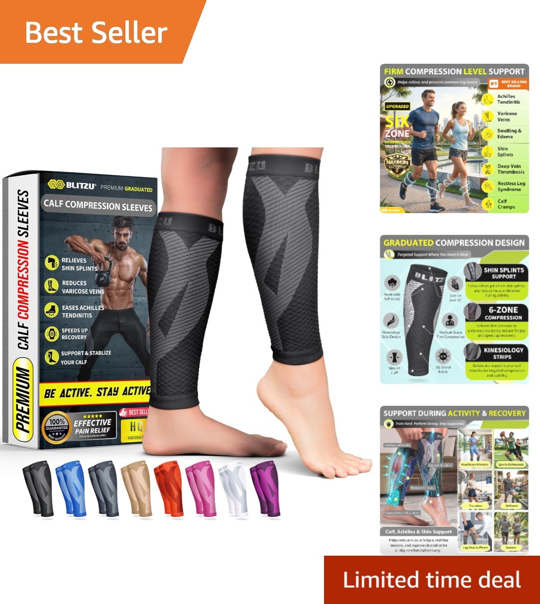 Calf Compression Sleeves for Men and Women Supports Shin Splints Relief