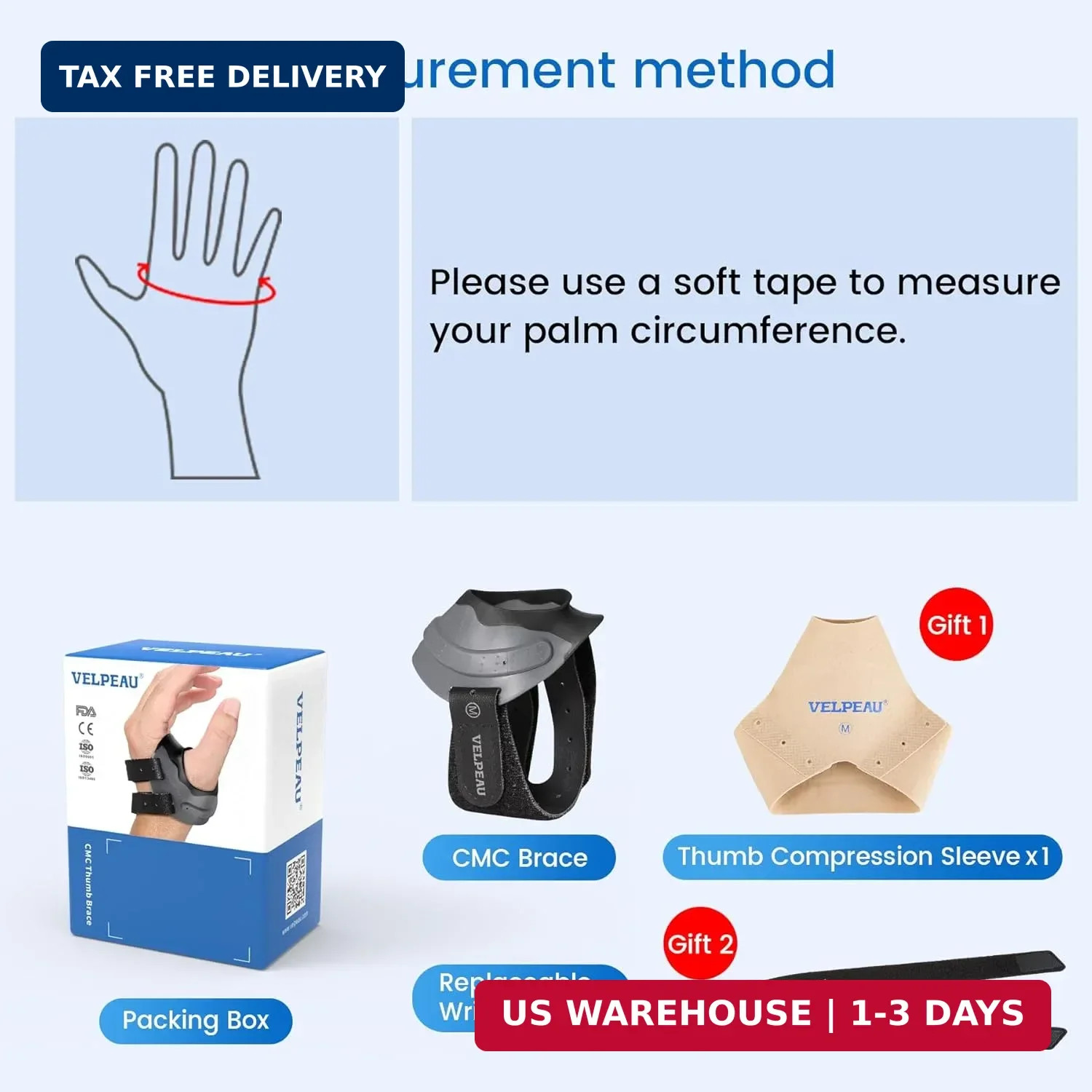 Velpeau CMC Thumb Brace for Osteoarthritis – with Shape-memory Restriction Splin