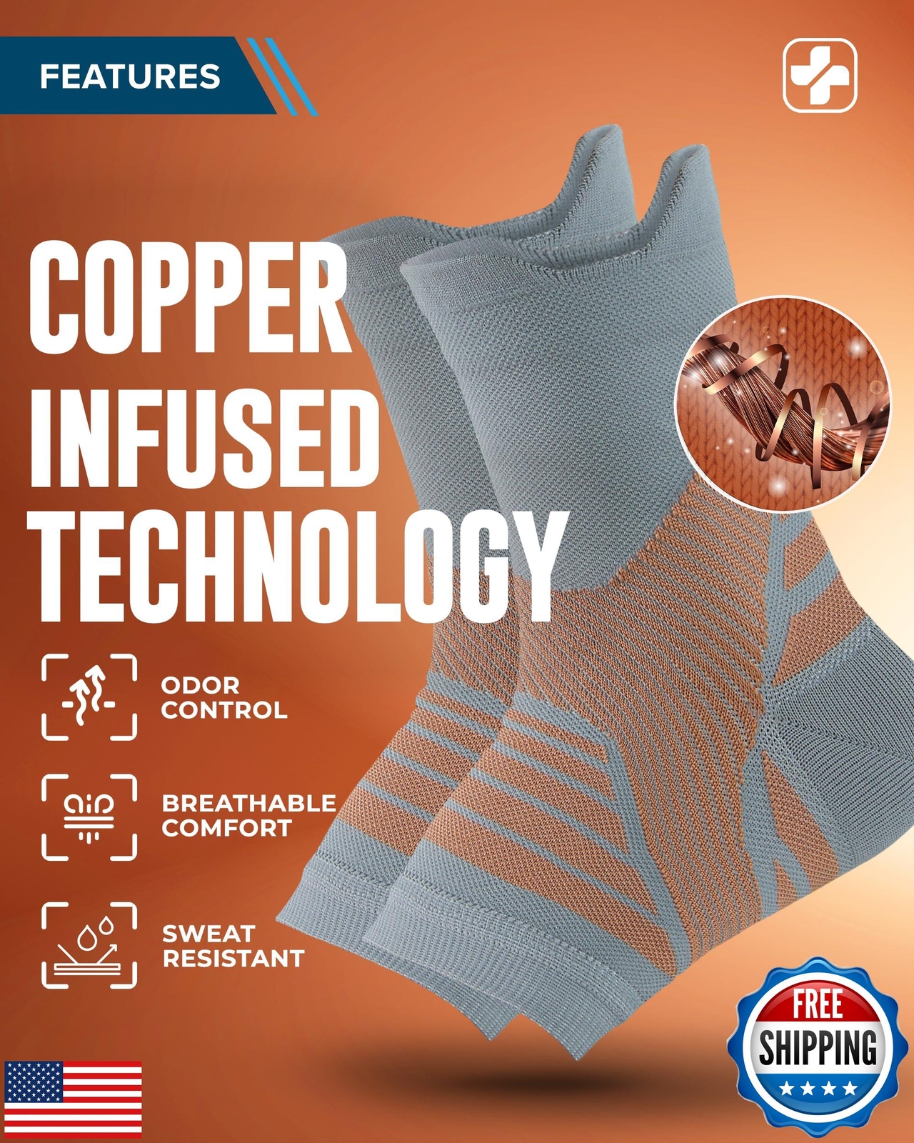Doctor’s Select Copper Ankle Compression Sleeve – Toeless Compression Socks,