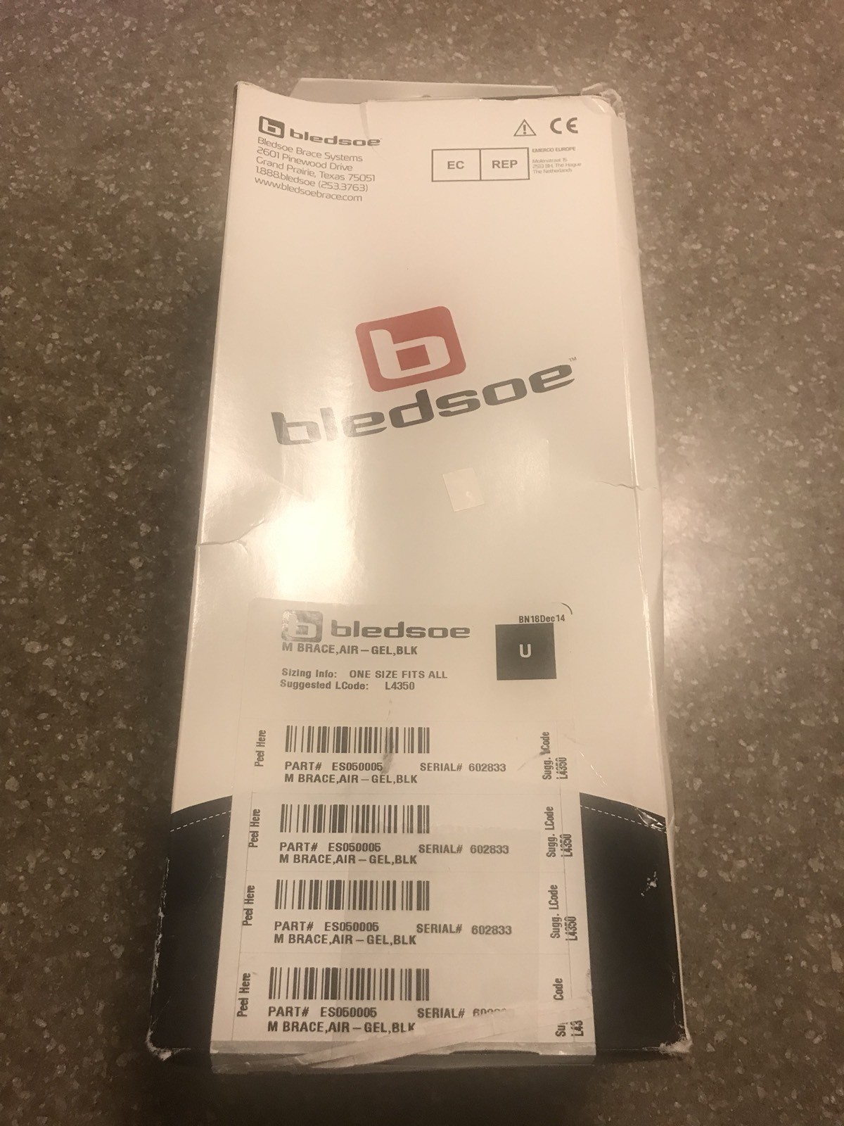 Bledsoe M Brace Air Gel Ankle Support New, Size Universal ES50005 New