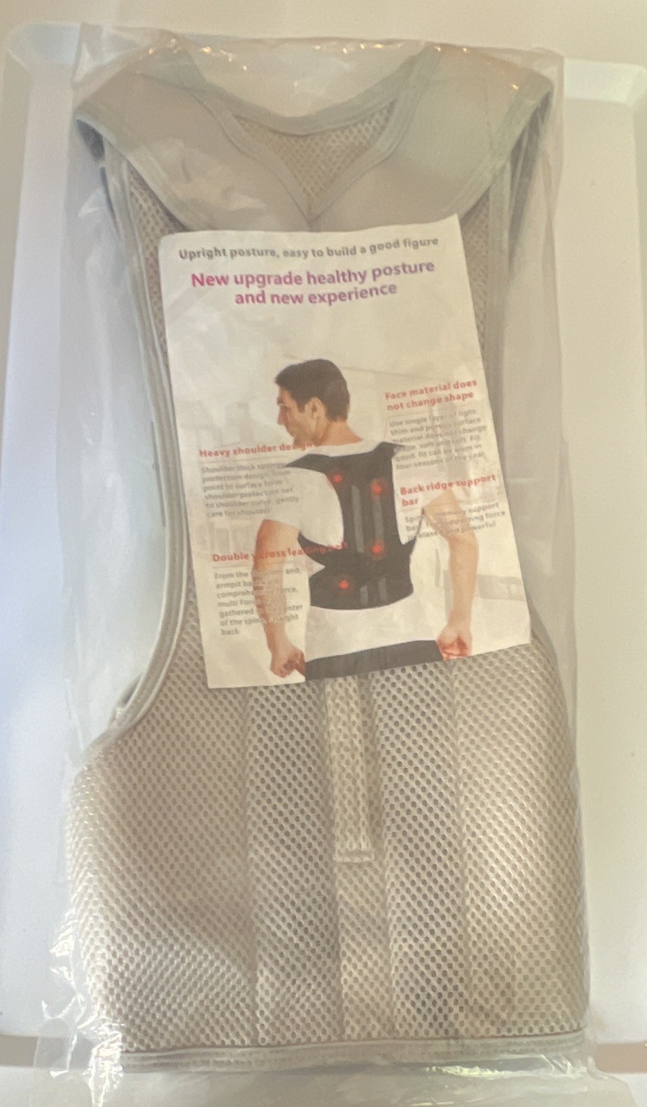 Gray Mesh Posture Corrector Back & Shoulder Support Adjustable 3XL BA_02