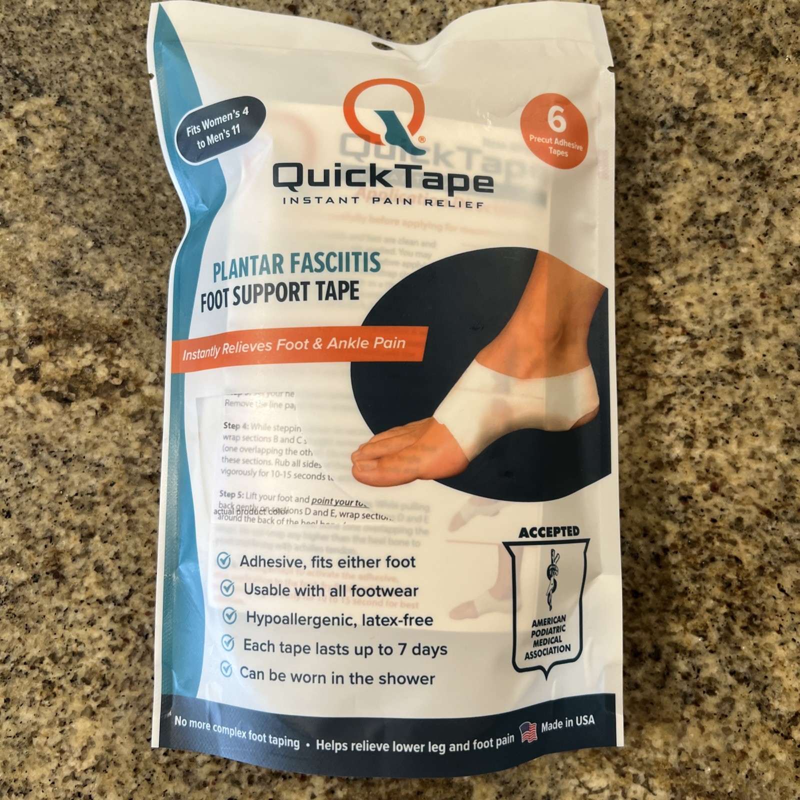 QuickTape Plantar Fasciitis Foot Support Tape Instant Pain Relief System 6/PK