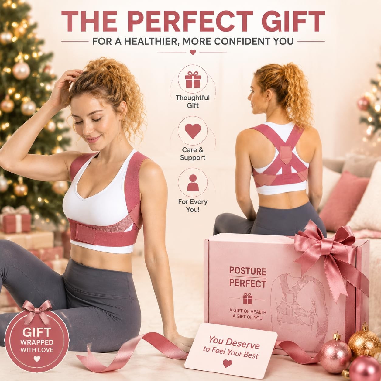Back Brace Posture Corrector for Women, Adjustable Shoulder Support Strap, In…
