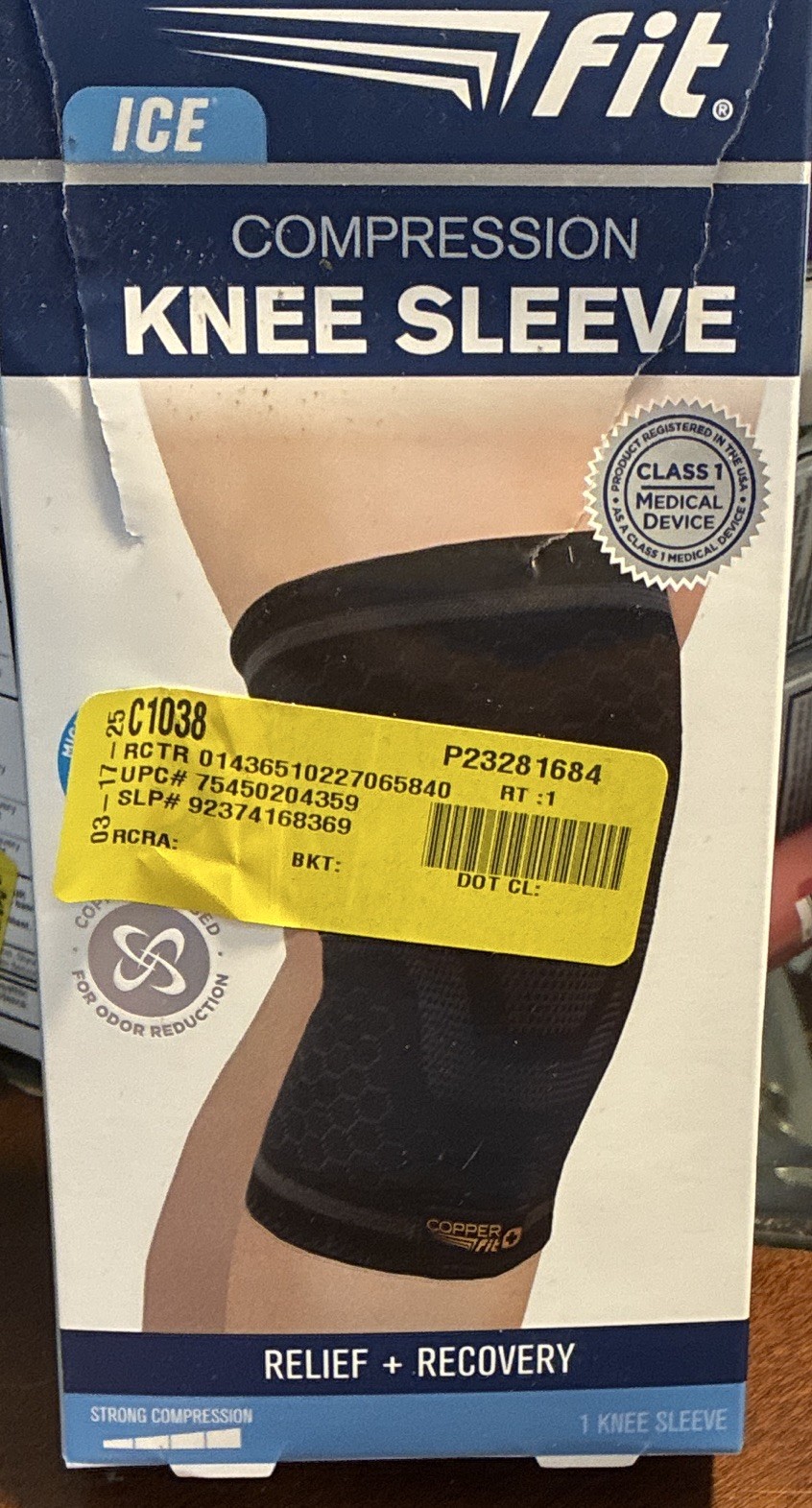 Copper Fit ICE Compression Knee Sleeve, Menthol Infused, L/XL, Black