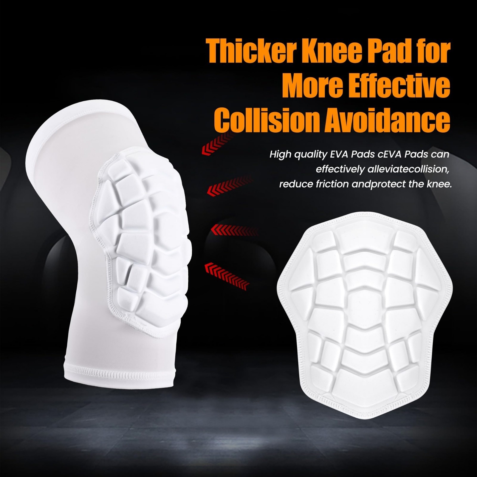 Compression Knee Pads for Basketball, Wrestling, Football, Volleyball – White, L