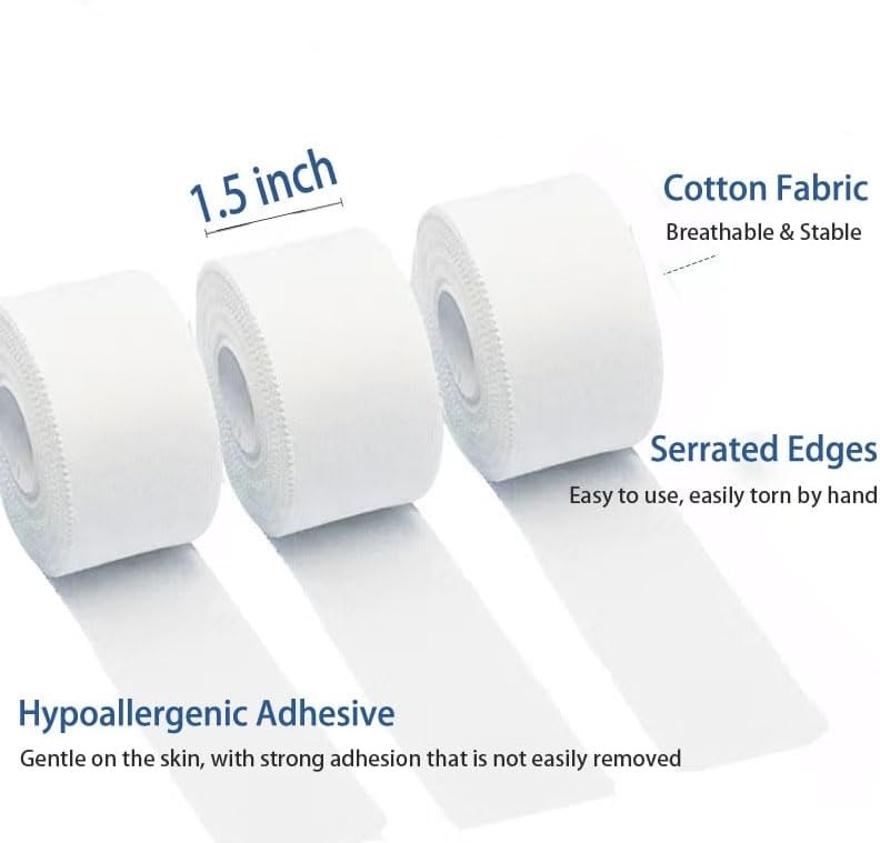 Athletic Tape Sports Support Tearable Cotton 1.5 Inch 30 Feet 3 Rolls Wrist Ankl