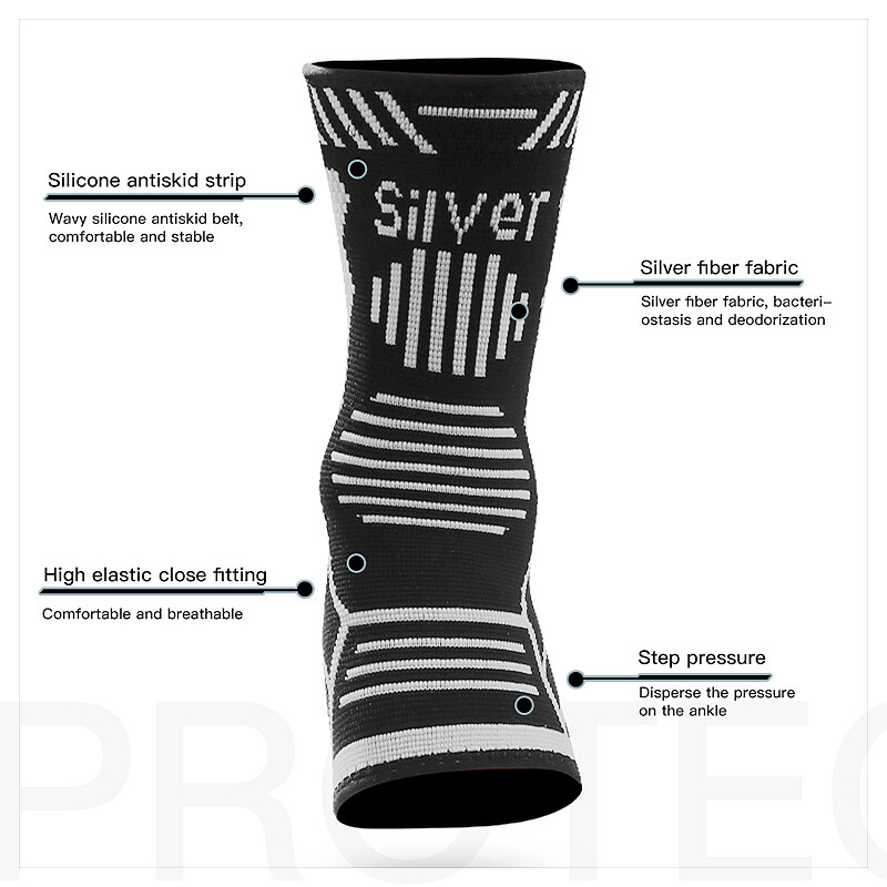 Silver Ankle Brace Compression Sleeve Support Socks Foot Fasciitis Pain Relief