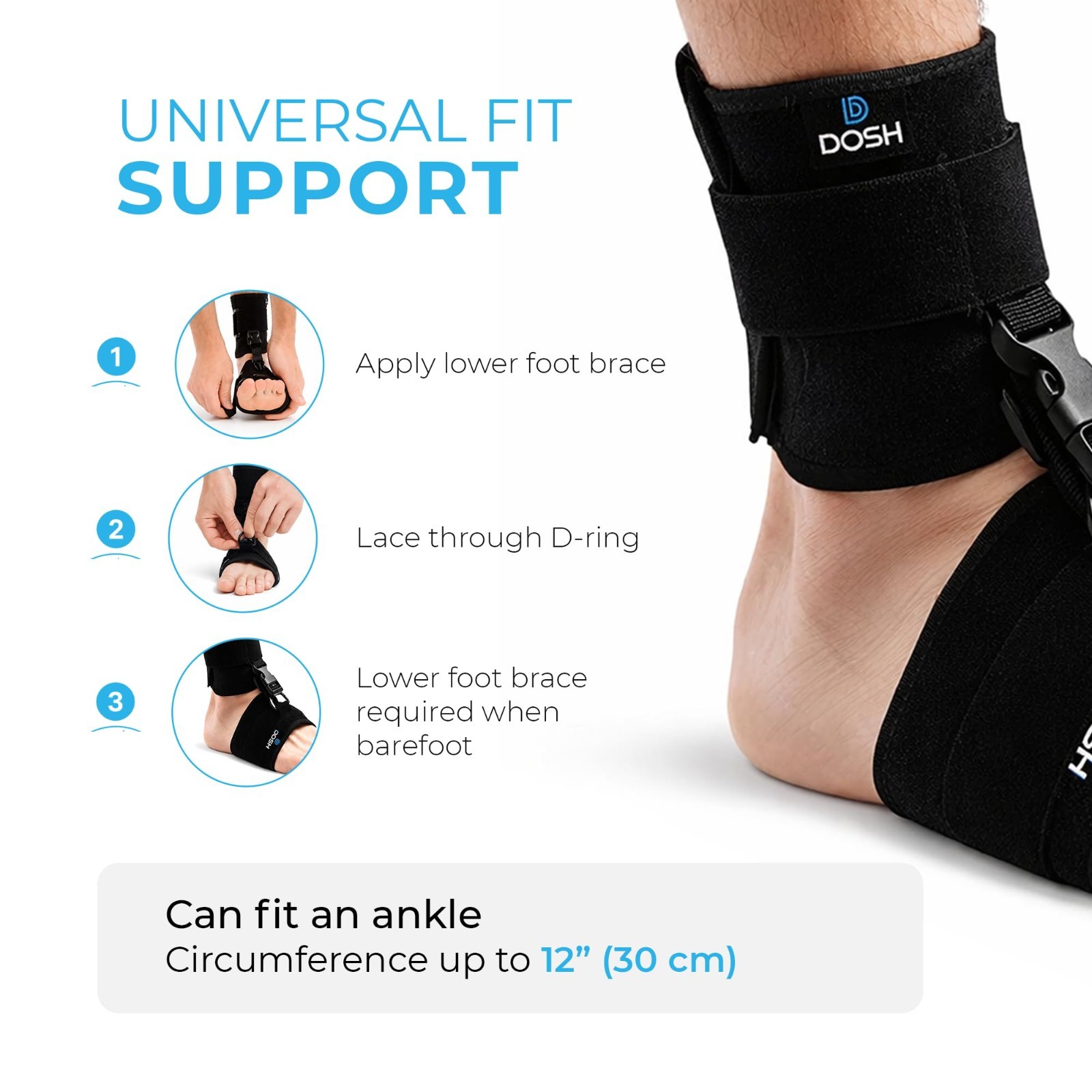 Foot Drop Brace for Walking – AFO Ankle Support – Unisex Adjustable Black