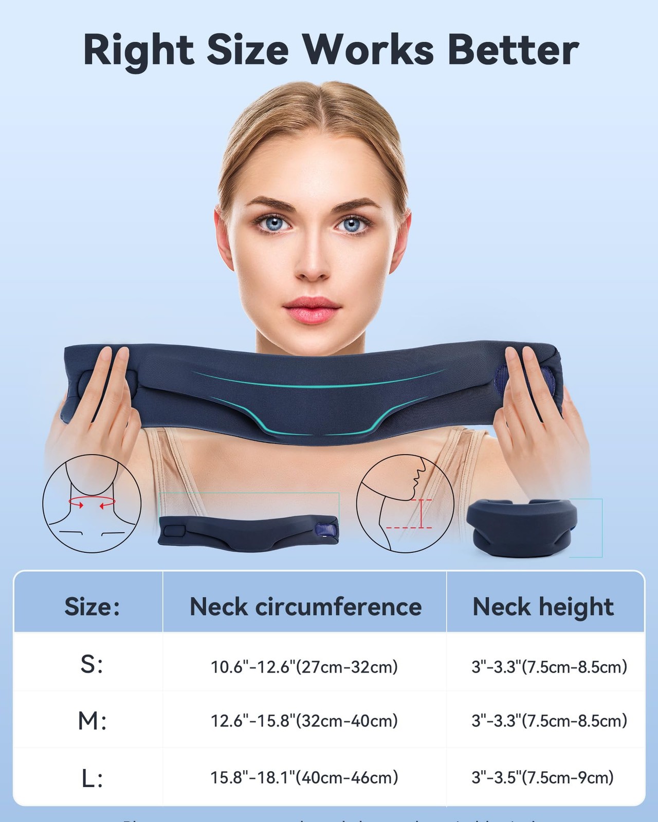 BETOVIN Heated Style Cervical Collar Neck Support Brace, Blue, Medium, Blue