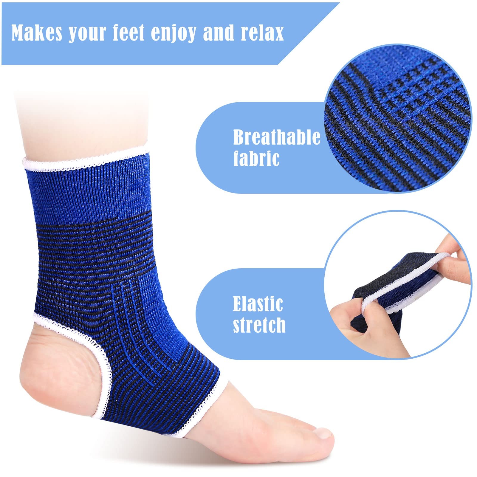 Kid Compression Ankle Brace 6 Pairs Breathable Support Sleeve Blue Black