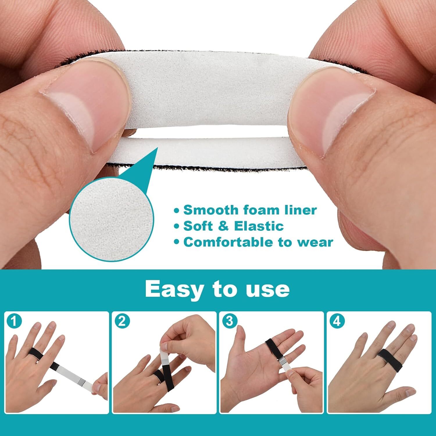 Pack de 10 férulas para dedos lavables y reutilizables (negro)