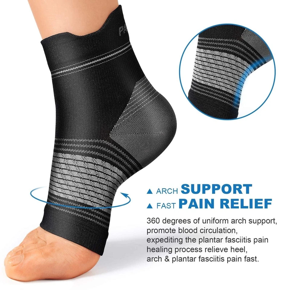 6 Pairs XL Black Plantar Fasciitis Sock Compression Foot Sleeves with Arch