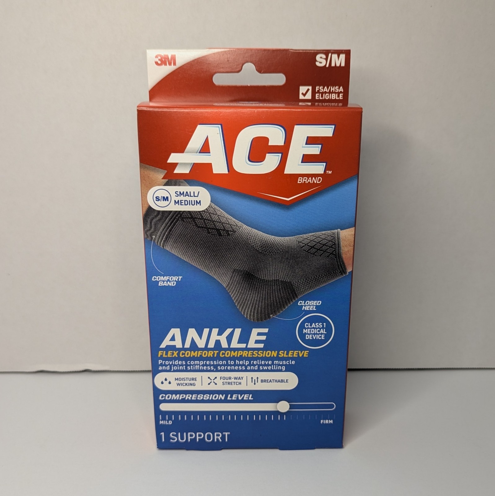Ace Ankle Flex Comfort Compression Sleeve S/M NEW
