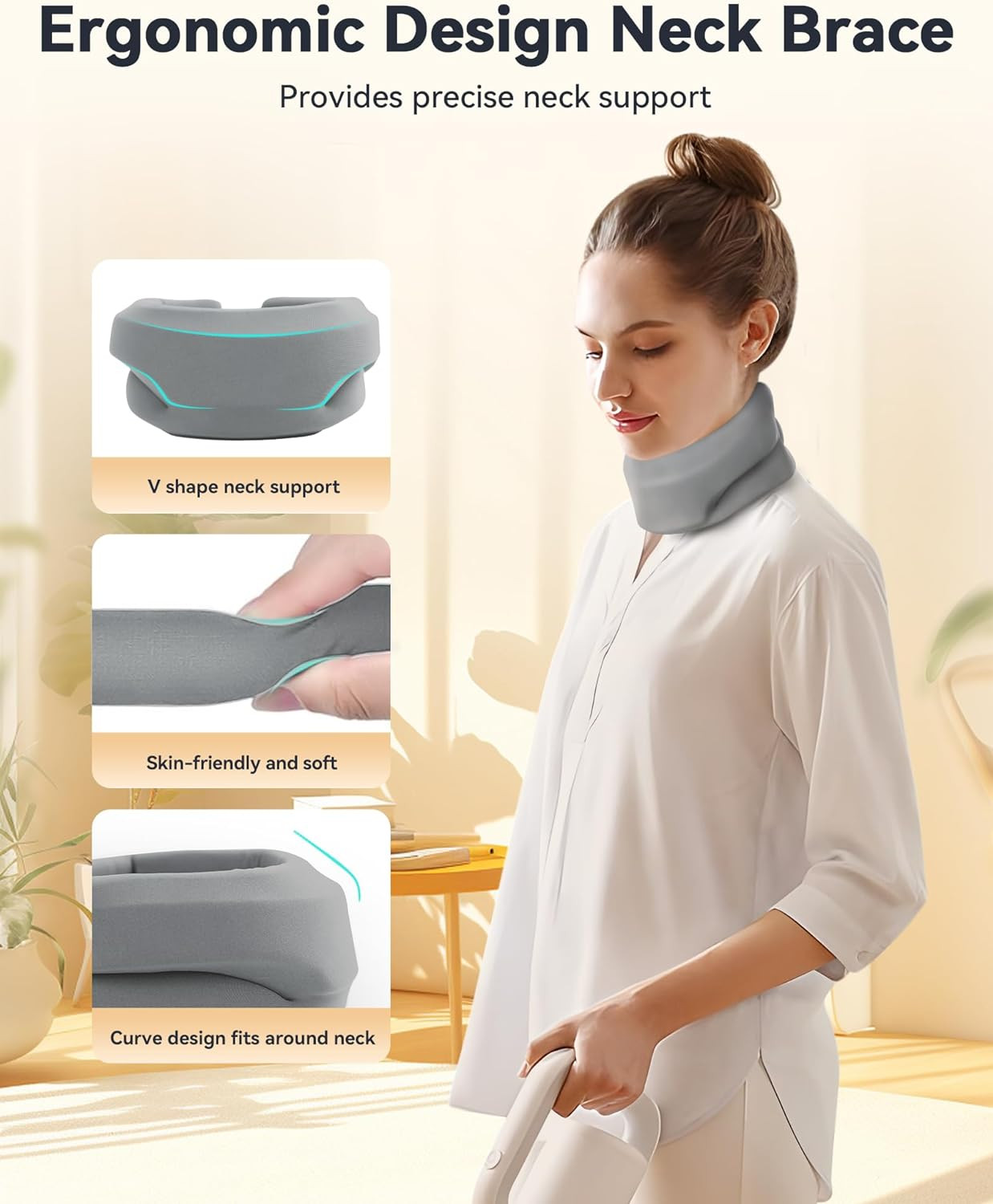Heated Neck Brace Cervical Collar, Neck Support Brace with Heating Pad | Soft Fo