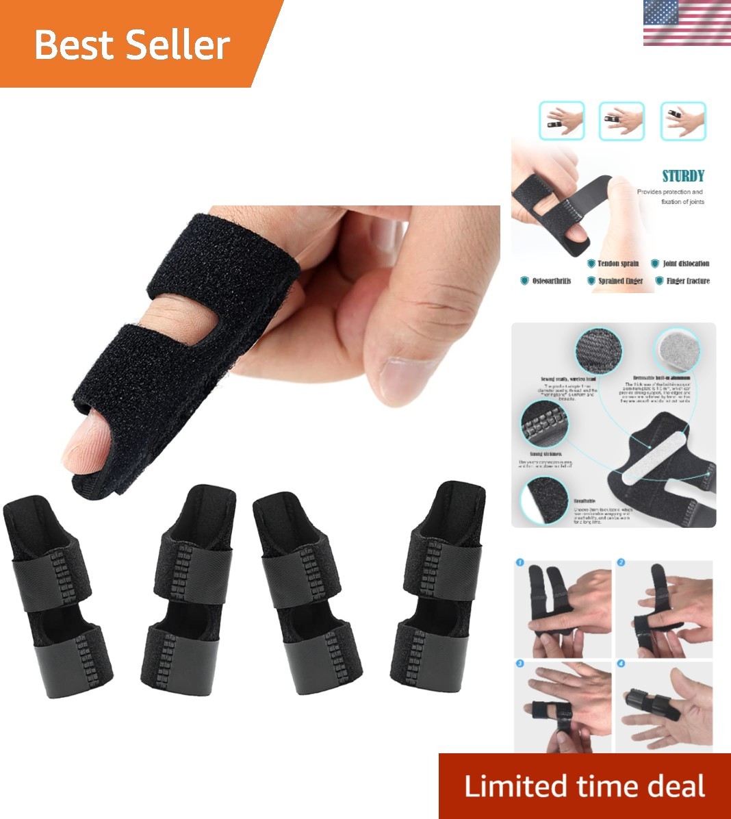 Portable 4 Pcs Finger Braces for Sprains and Arthritis Relief – Small Size