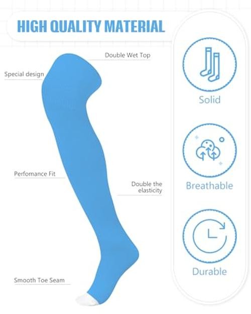 High Football Socks Multiple Sizes over the Knee Medium Lake Blue and White
