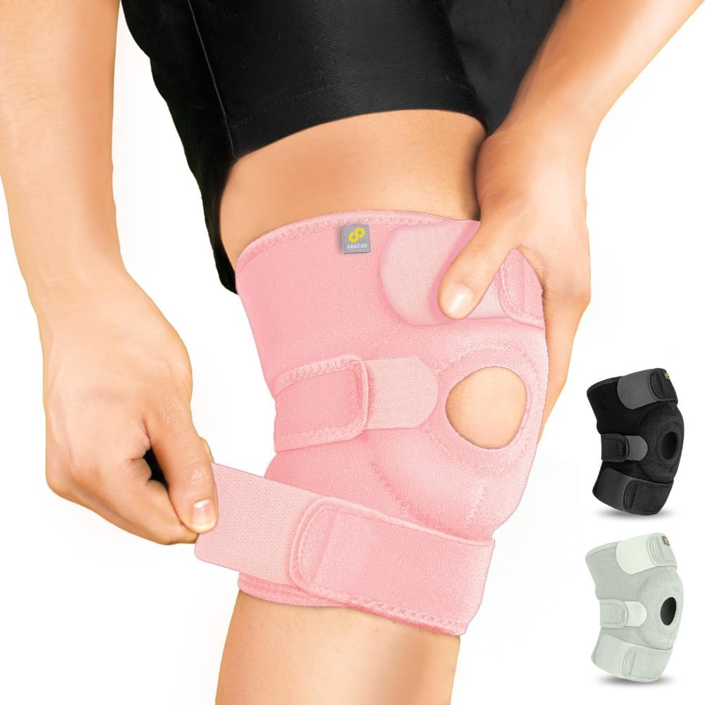 Bracoo Knee Support Brace for Men Women, Adjustable 1 Count (Pack of 1), Pink