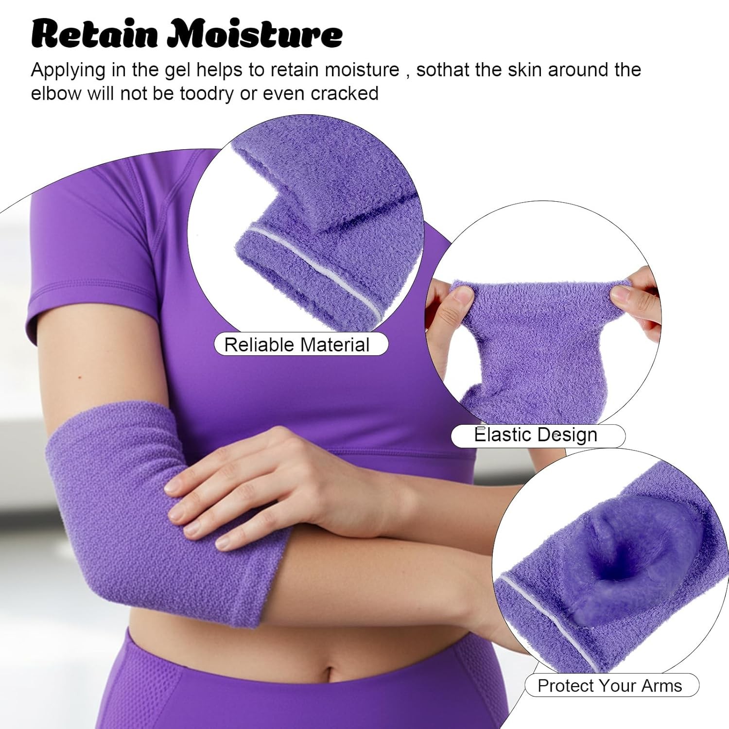 2 Pairs Elbow Moisturizing Sleeve,Elbow Pads for Women with Beauty Gel Moisturiz