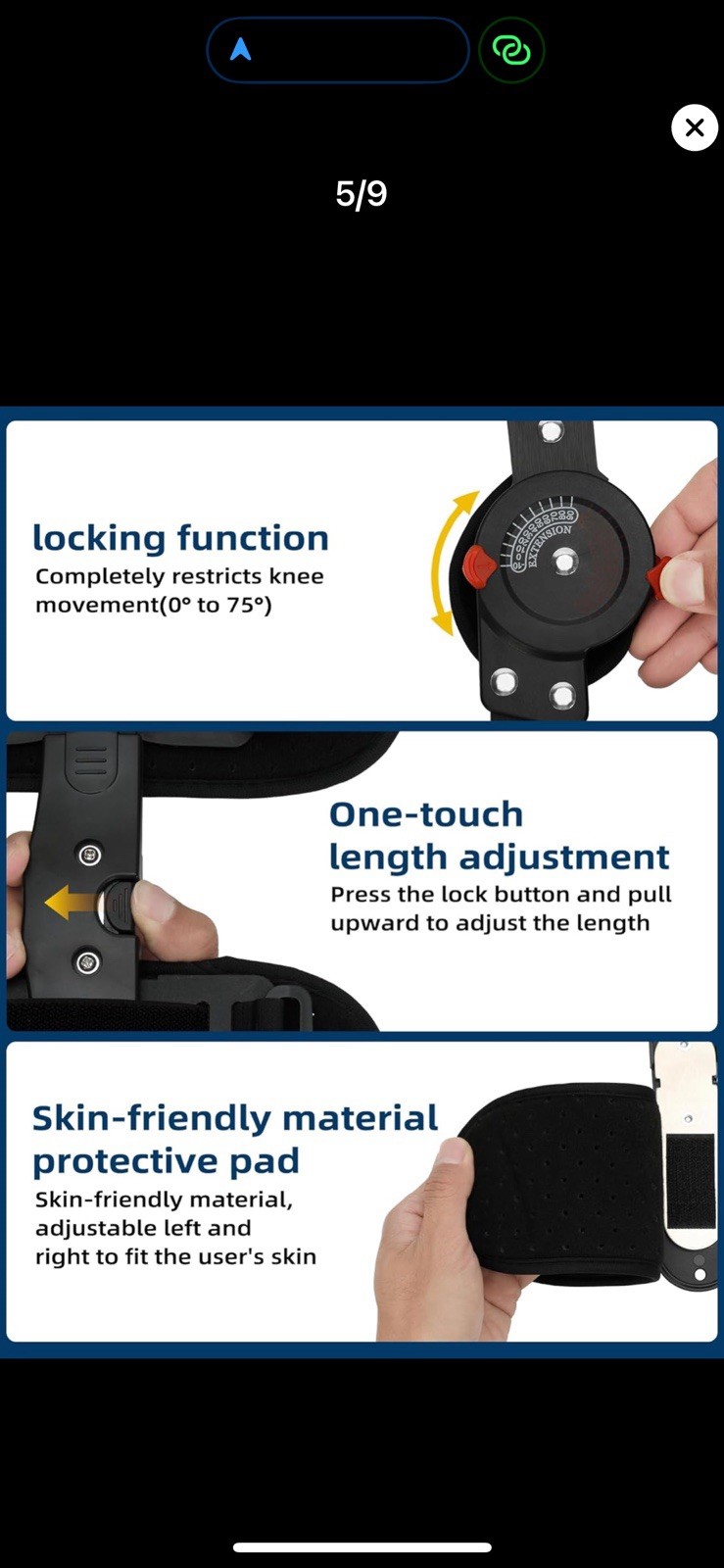 Hinged ROM knee brace, Adjustable post-op, knee for arthritis,acl,mcl injury