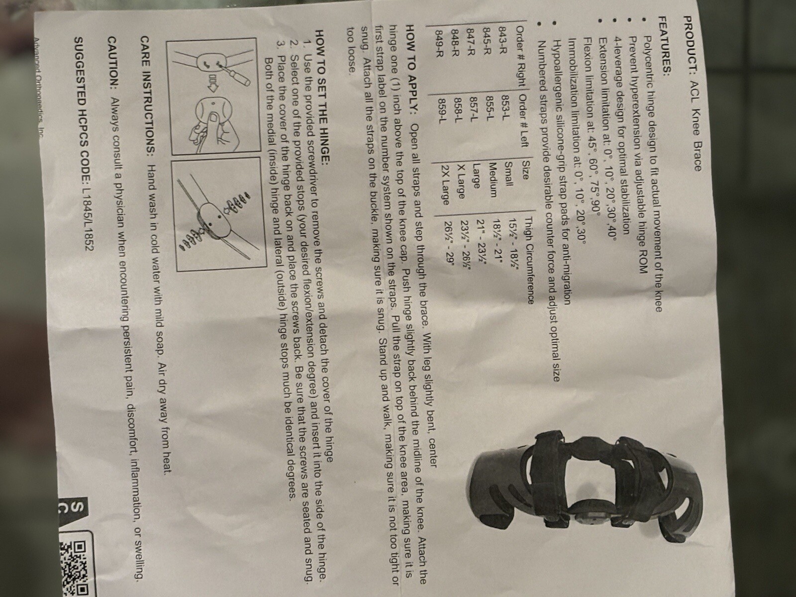 Advanced Ortho Hinged ROM Post Op Knee Brace ACL 84X Large Right NEW