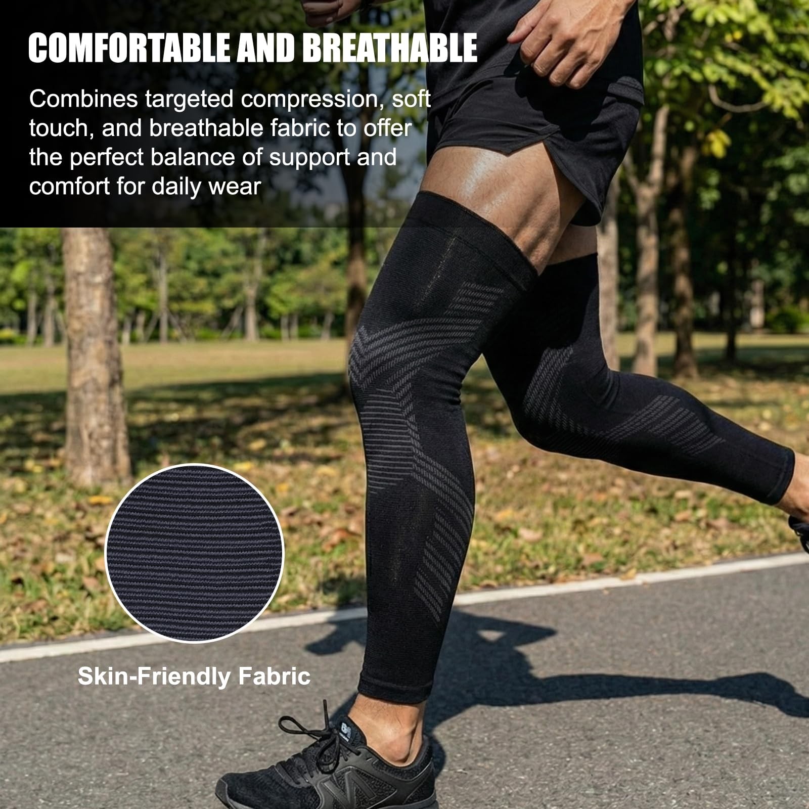 2 PCS Full Leg Compression Sleeves Long Knee Brace Support Black 3XL Sports