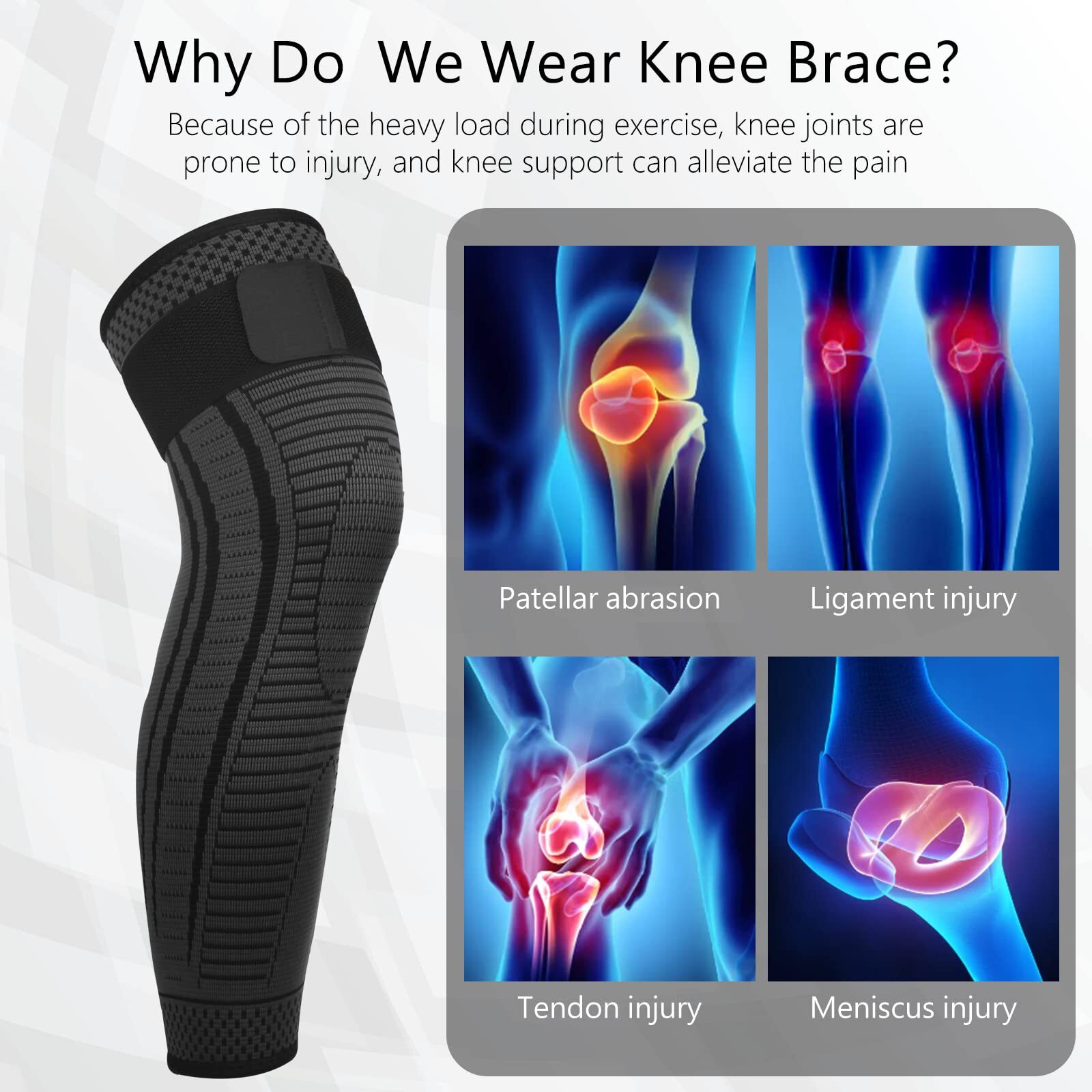 2 Pack Long Knee Support Full Leg Compression Sleeves for Men and Women