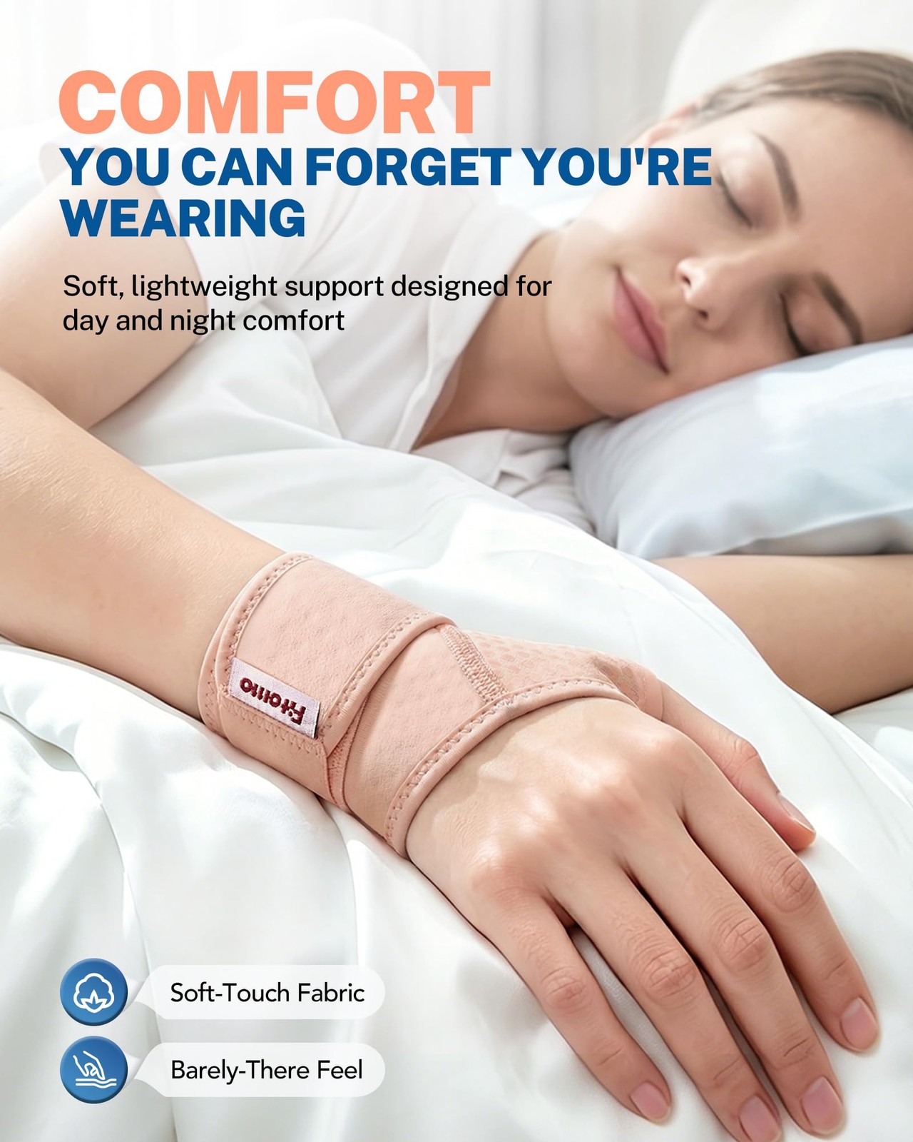 Fitomo Wrist Brace with Soft-Touch Fabric, Breathable Compression L/XL, Nude