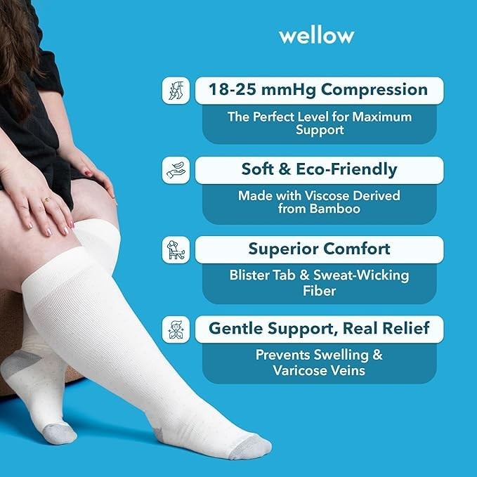 Wellow Wide Calf Compression Socks for Men & Medium, Cobalt Dot