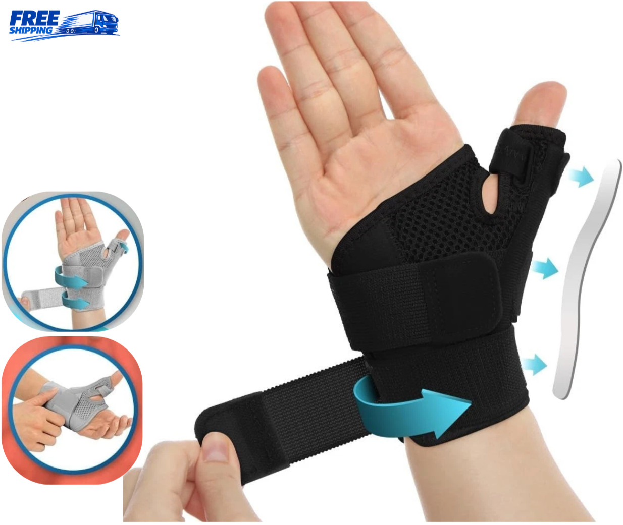 Adjustable Thumb Wrist Brace Carpal Tunnel Splint Arthritis Pain Relief Black