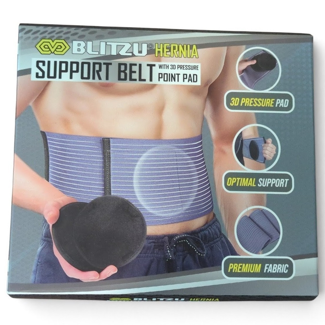 Blitzu Hernia Support Belt Abdomen Adjustable 3D Pad S-M Black/Blue