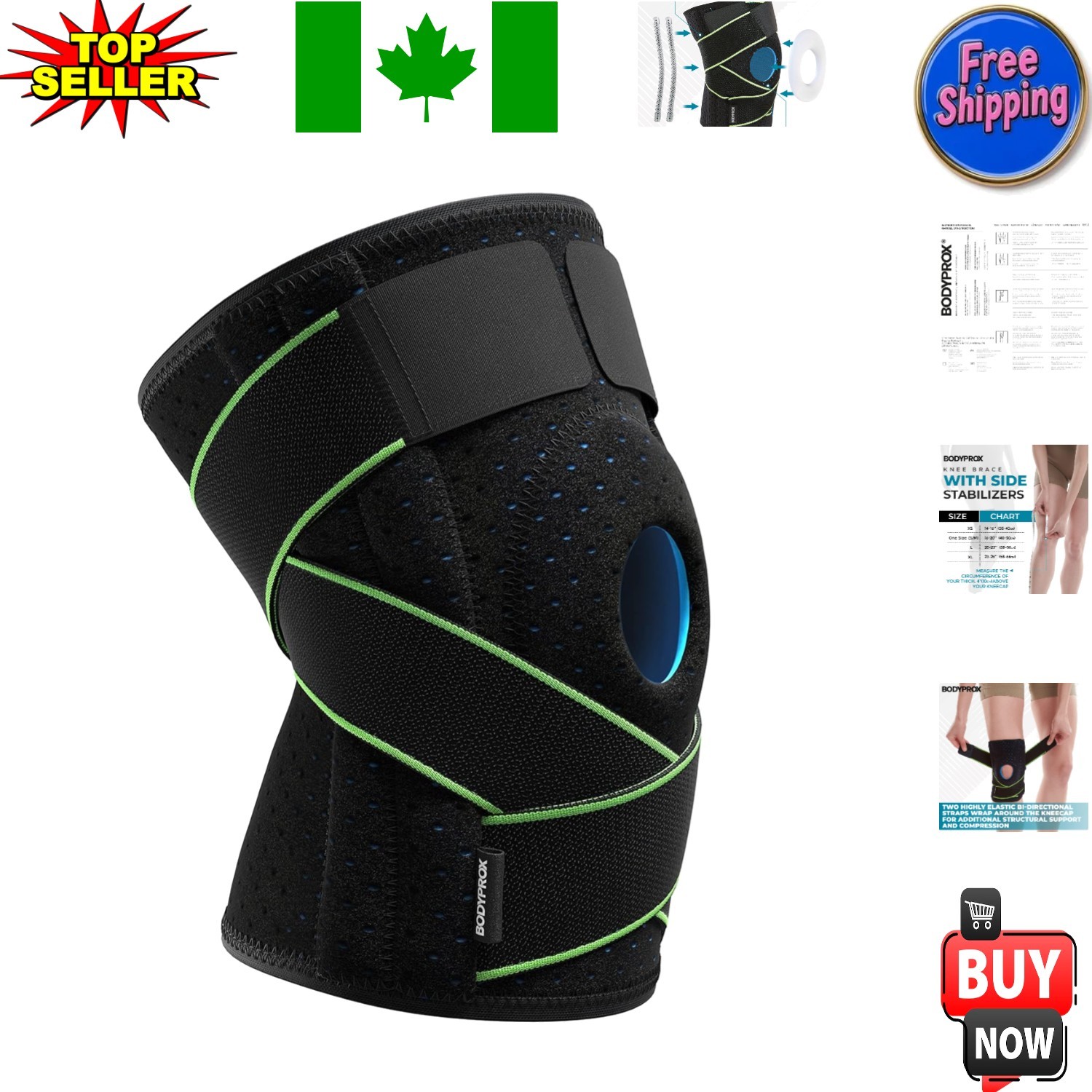 Large Knee Brace with Side Stabilizers & Patella Gel Pads for Ultimate Support