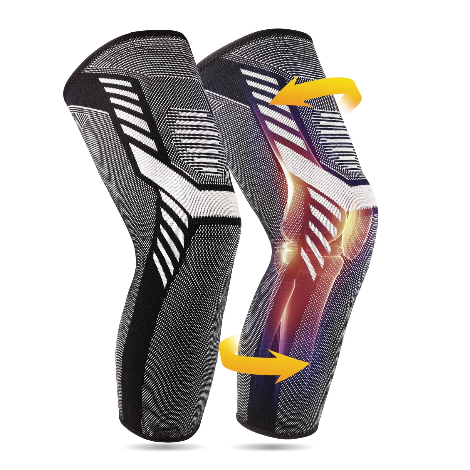 Full Leg Compression Sleeves Long Knee Brace Support Non Slip Sports 1 Pair