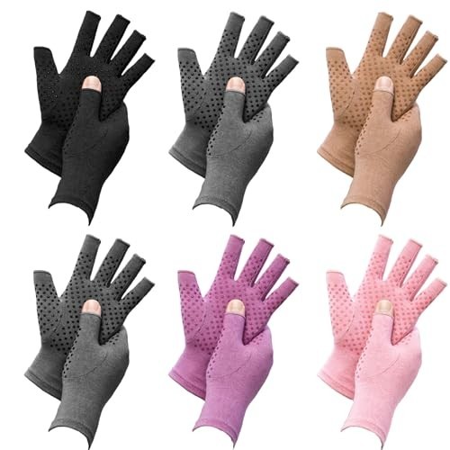 Arthritis Compression Gloves 6 Pairs Fingerless Cotton Spandex for Men Women