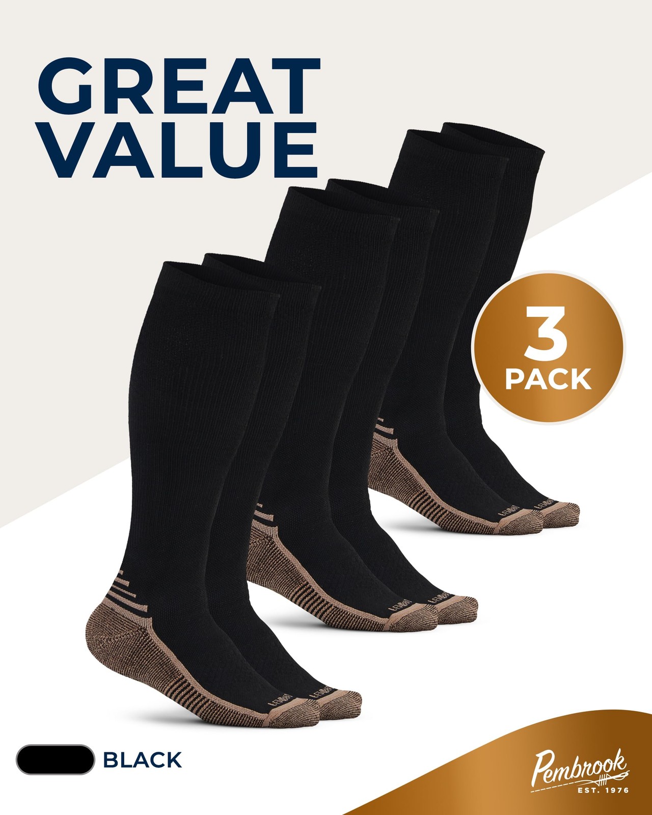 Mens Compression Socks 3 Pairs 2030 mmHg Copper For Running Hiking Athletic