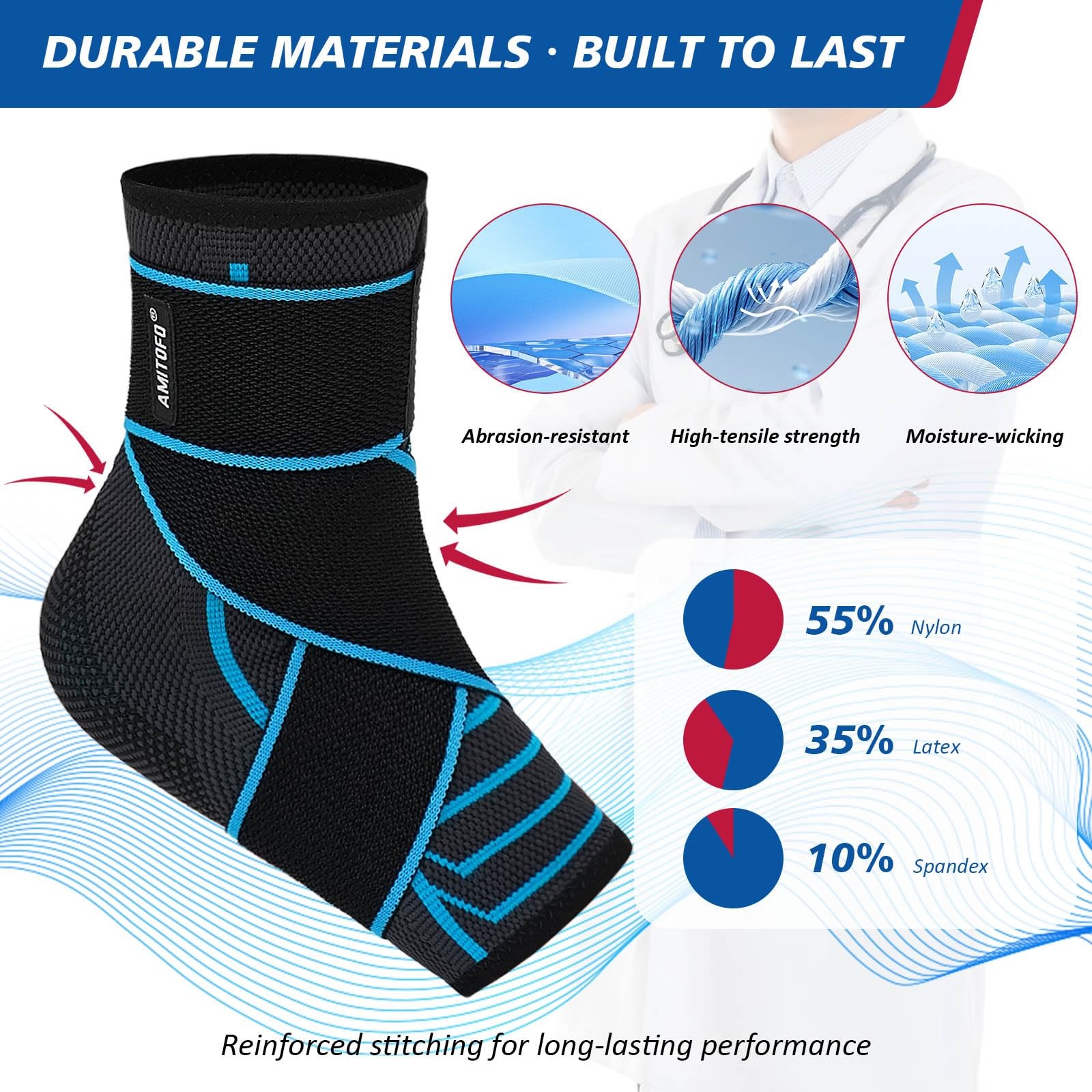 AMITOFO Ankle Brace Plantar Fasciitis Relief, Adjustable Strap Medium, Grey