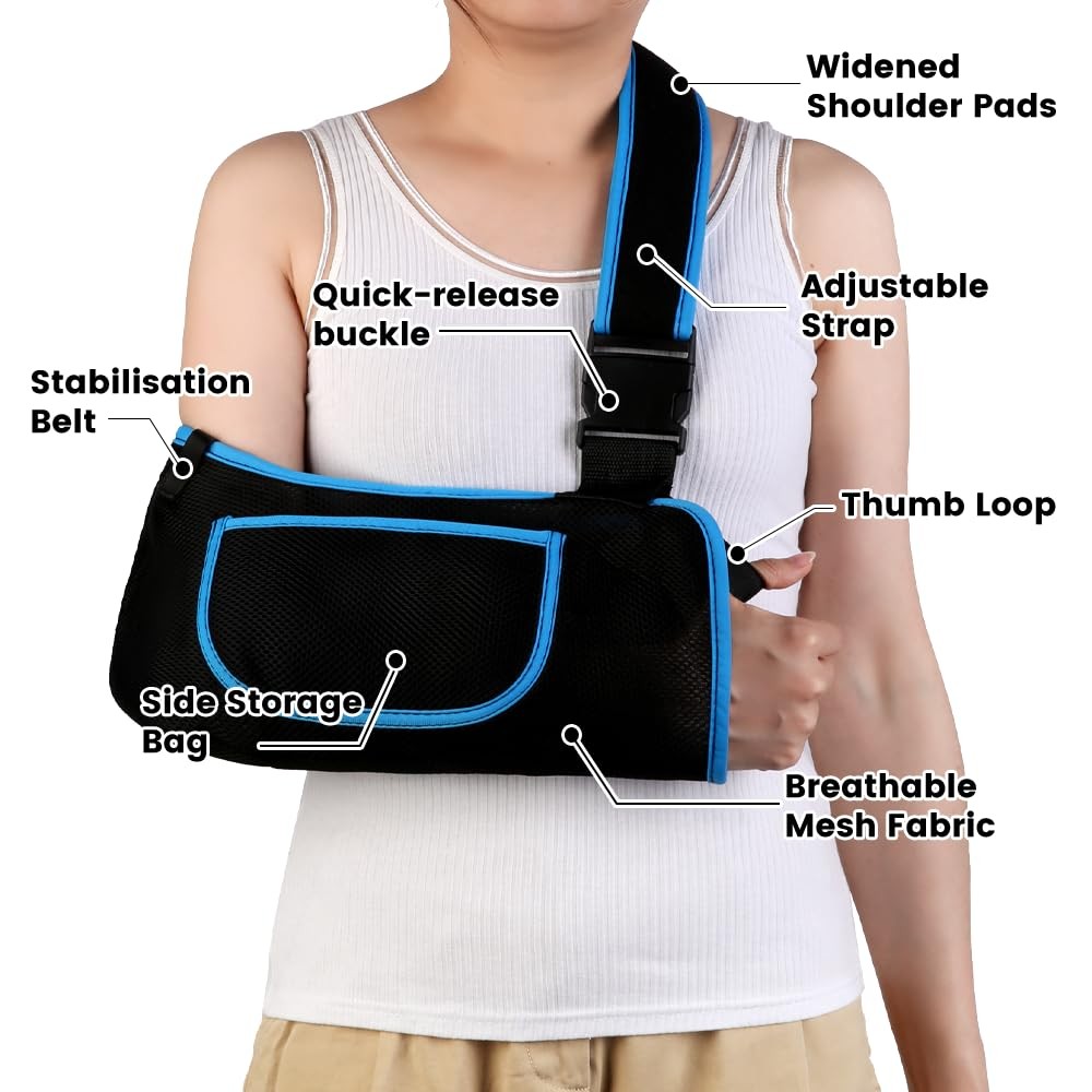 Arm Sling, Lightweight & Breathable Medical Sling with M (Middle), Blue