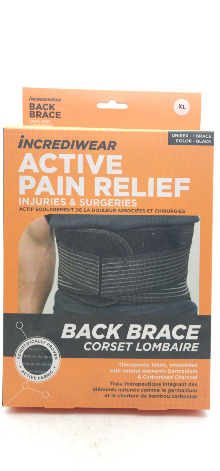 Incrediwear Back Brace Support ( Med, Large, XL, XXL) Black NEW