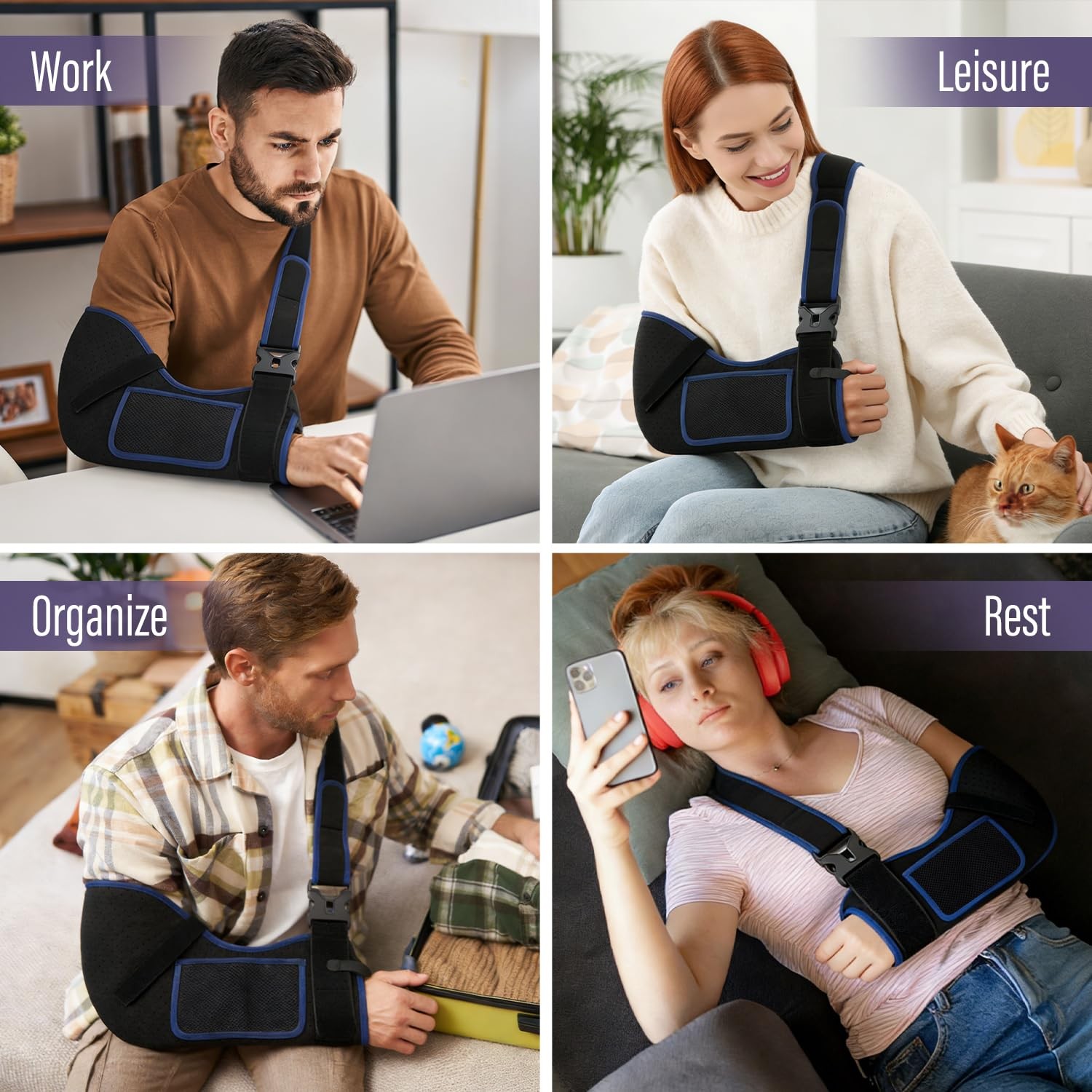 1 PCS Arm Sling Shoulder Immobilizer Women Men Breathable Brace Fit Left Right